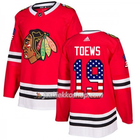 Miehille NHL Chicago Blackhawks Pelipaita Jonathan Toews 19 Adidas 2017-2018 Punainen USA Flag Fashion Authentic